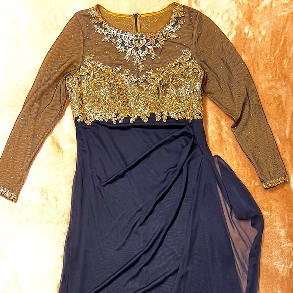 blue and gold dress brand xscape size 14 only worn once - Picture 1 of 4
